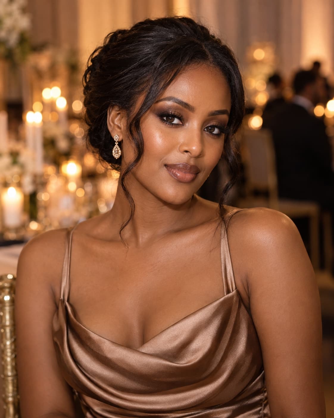 Evening glam at a candlelit reception